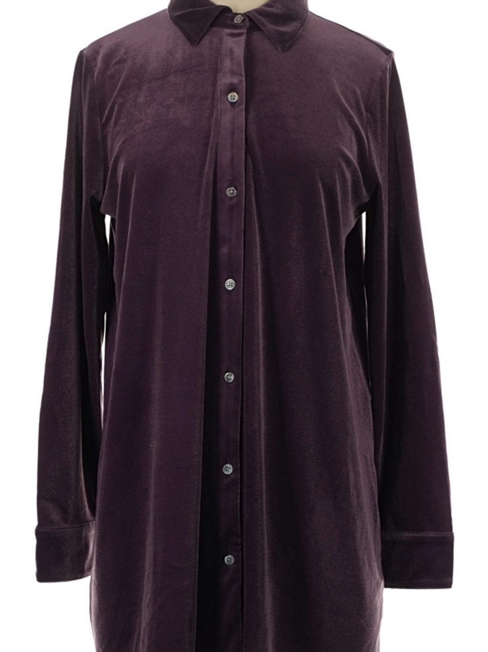 J. Jill Wearever Velvet Button-Front Shirt in Plum - Picture 2 of 7